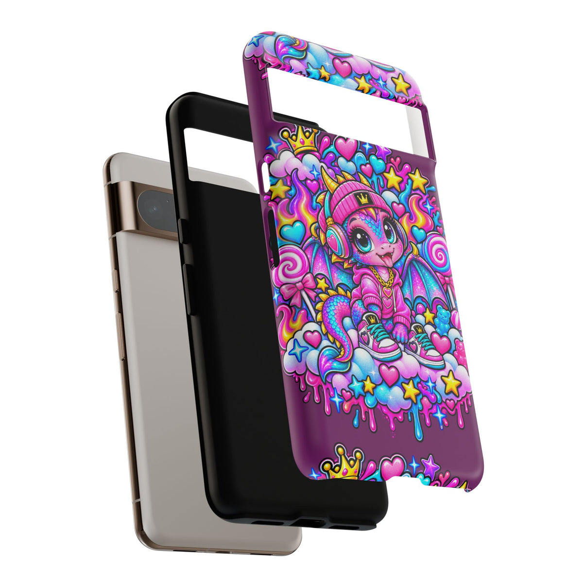 Cute Dragon Phone Case Purple Heart Crown Design