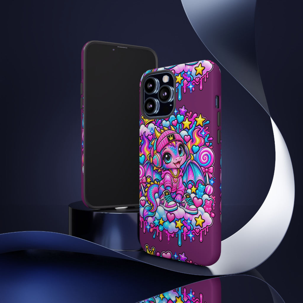 Cute Dragon Phone Case Purple Heart Crown Design