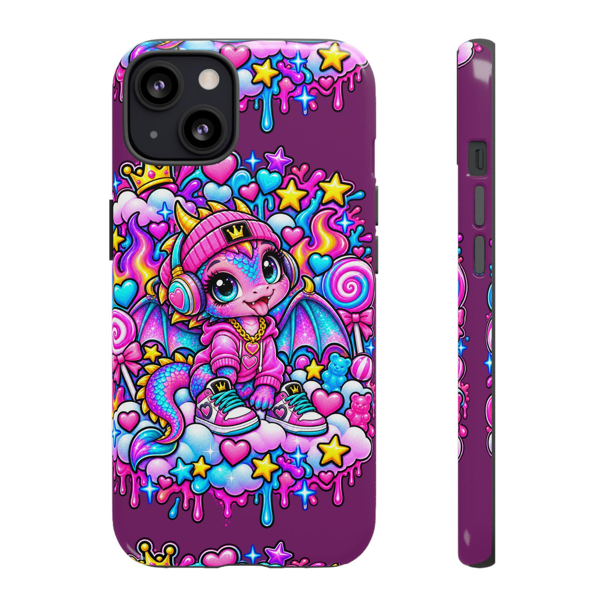 Cute Dragon Phone Case Purple Heart Crown Design