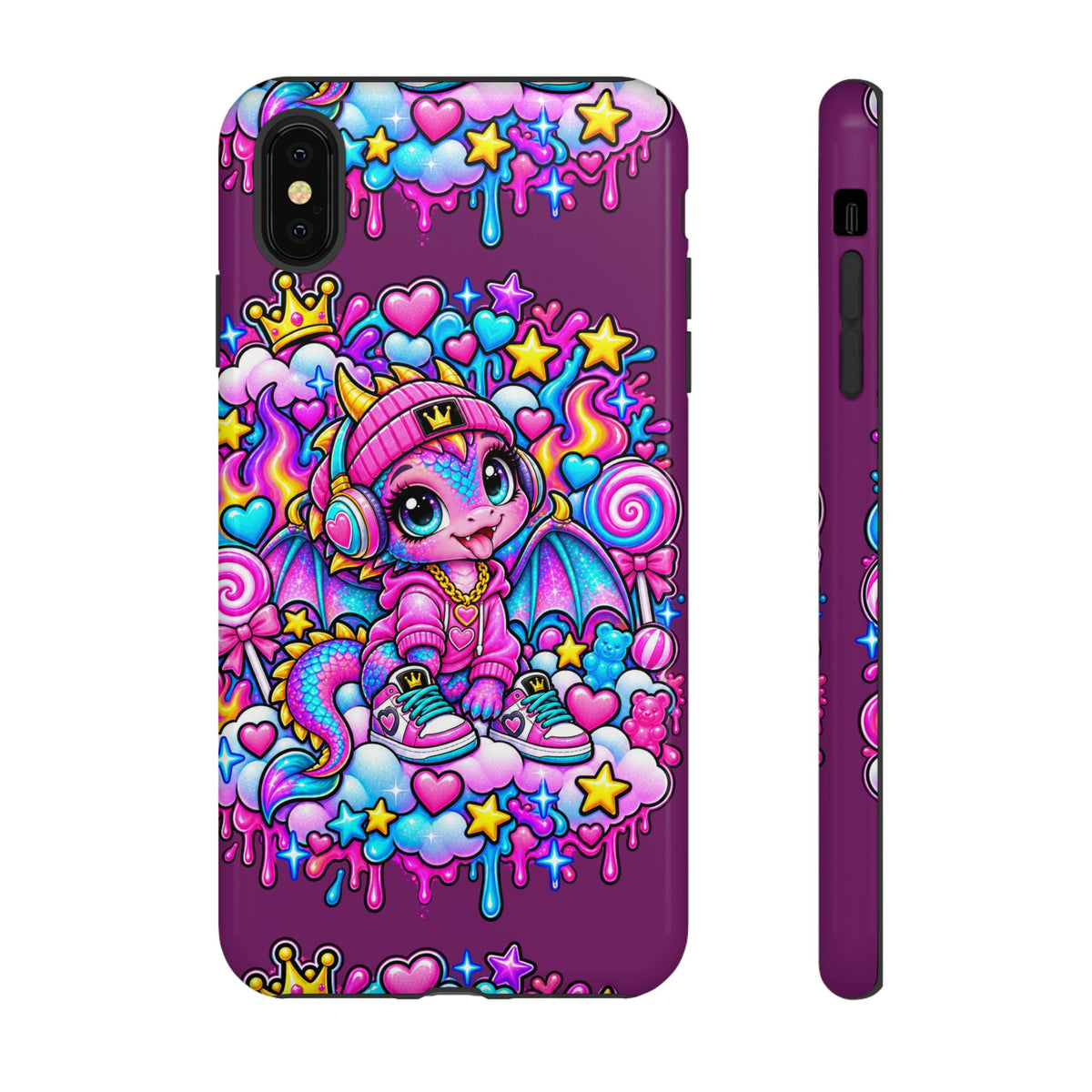 Cute Dragon Phone Case Purple Heart Crown Design