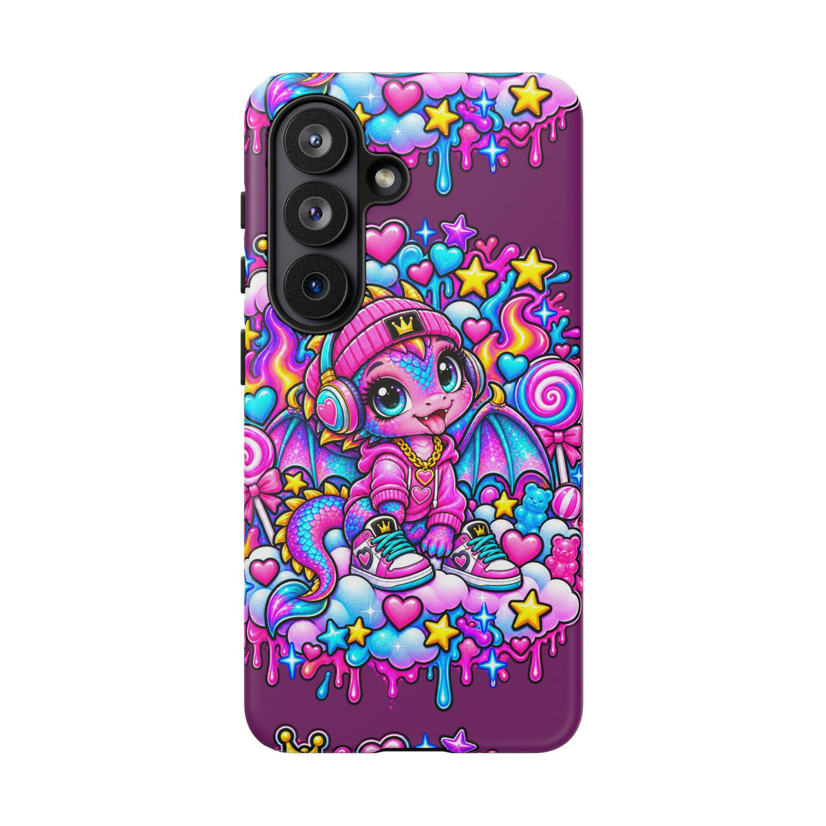Cute Dragon Phone Case Purple Heart Crown Design