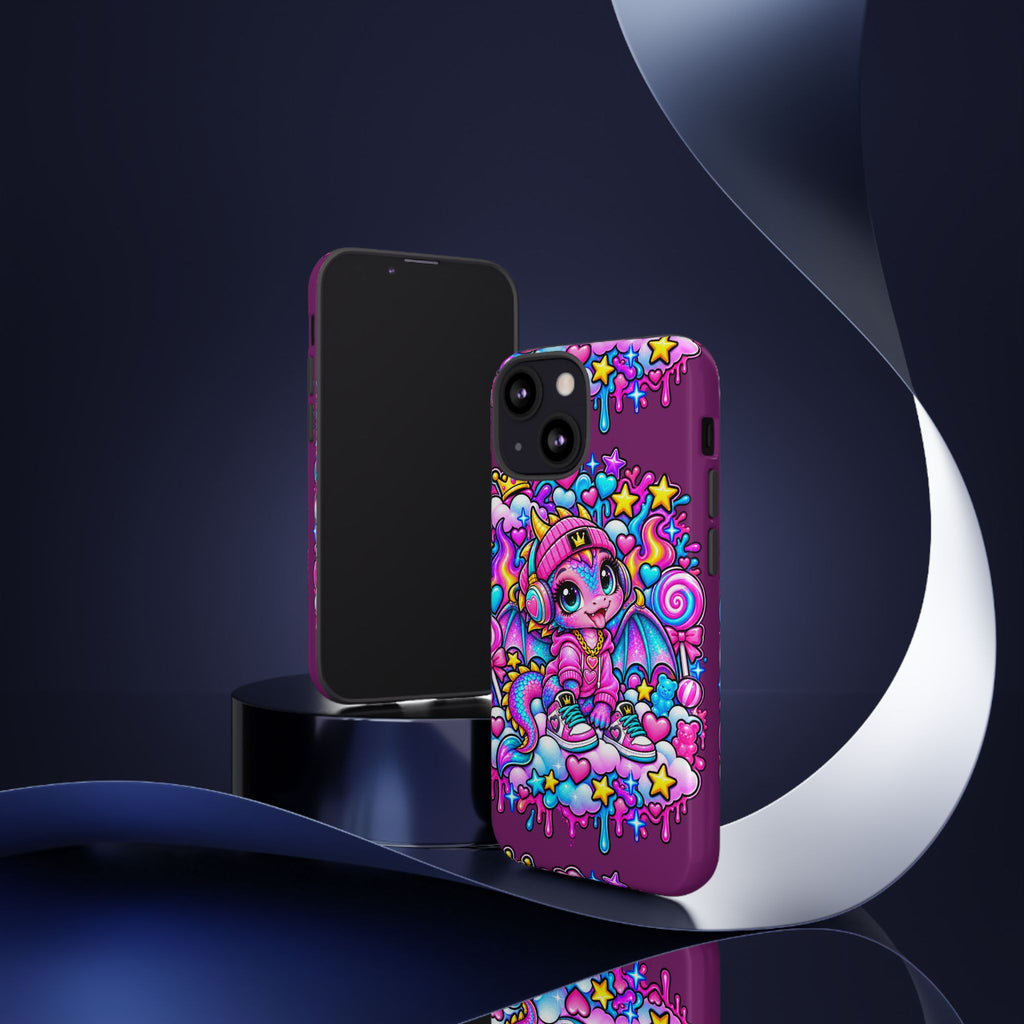 Cute Dragon Phone Case Purple Heart Crown Design