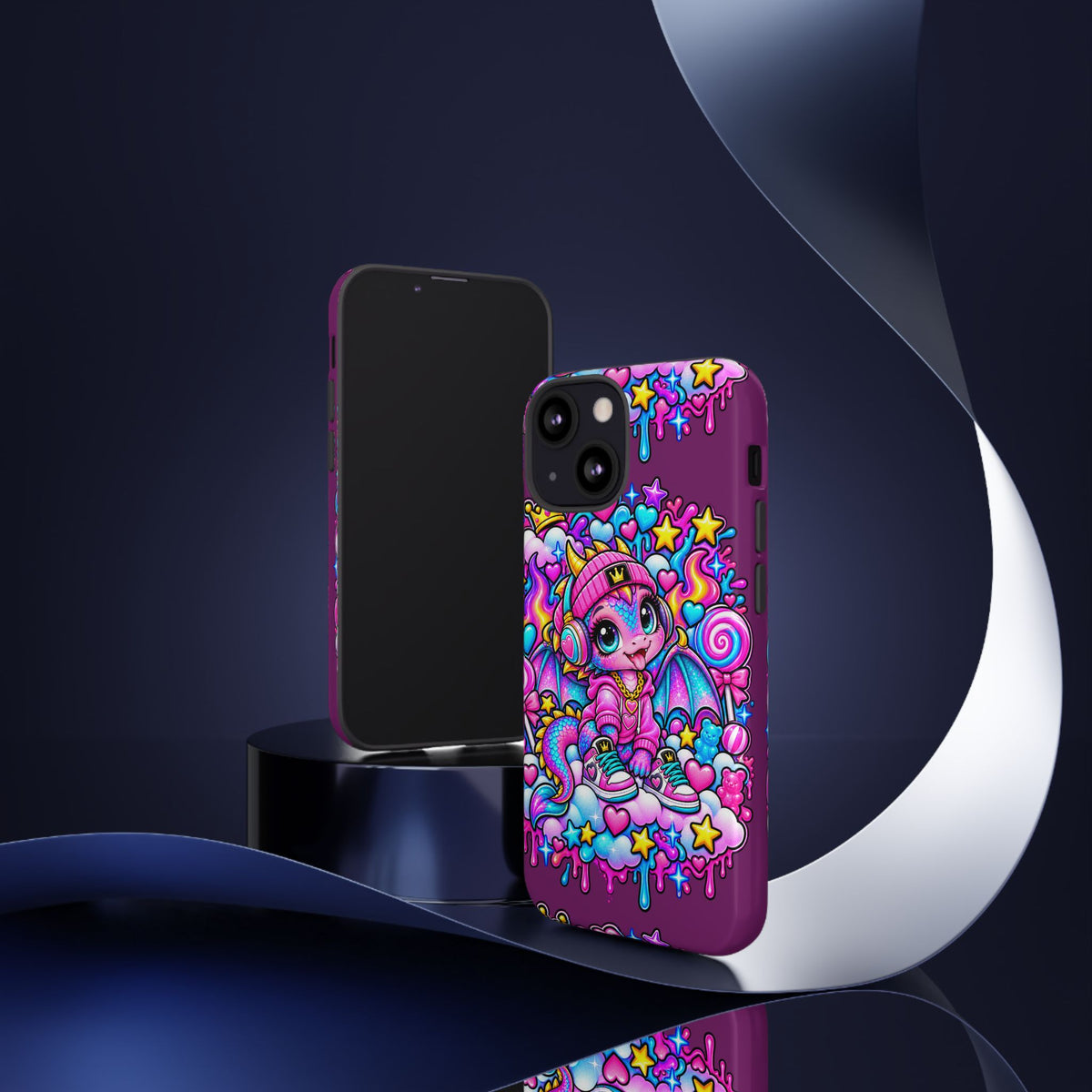 Cute Dragon Phone Case Purple Heart Crown Design