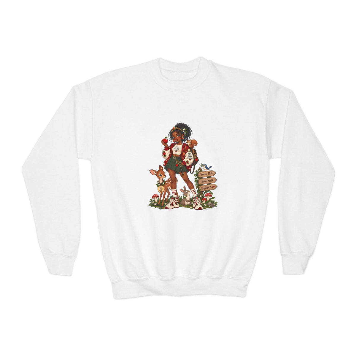 Youth Crewneck Sweatshirt — Vintage Woodland Fairy Tale Kids Pullover