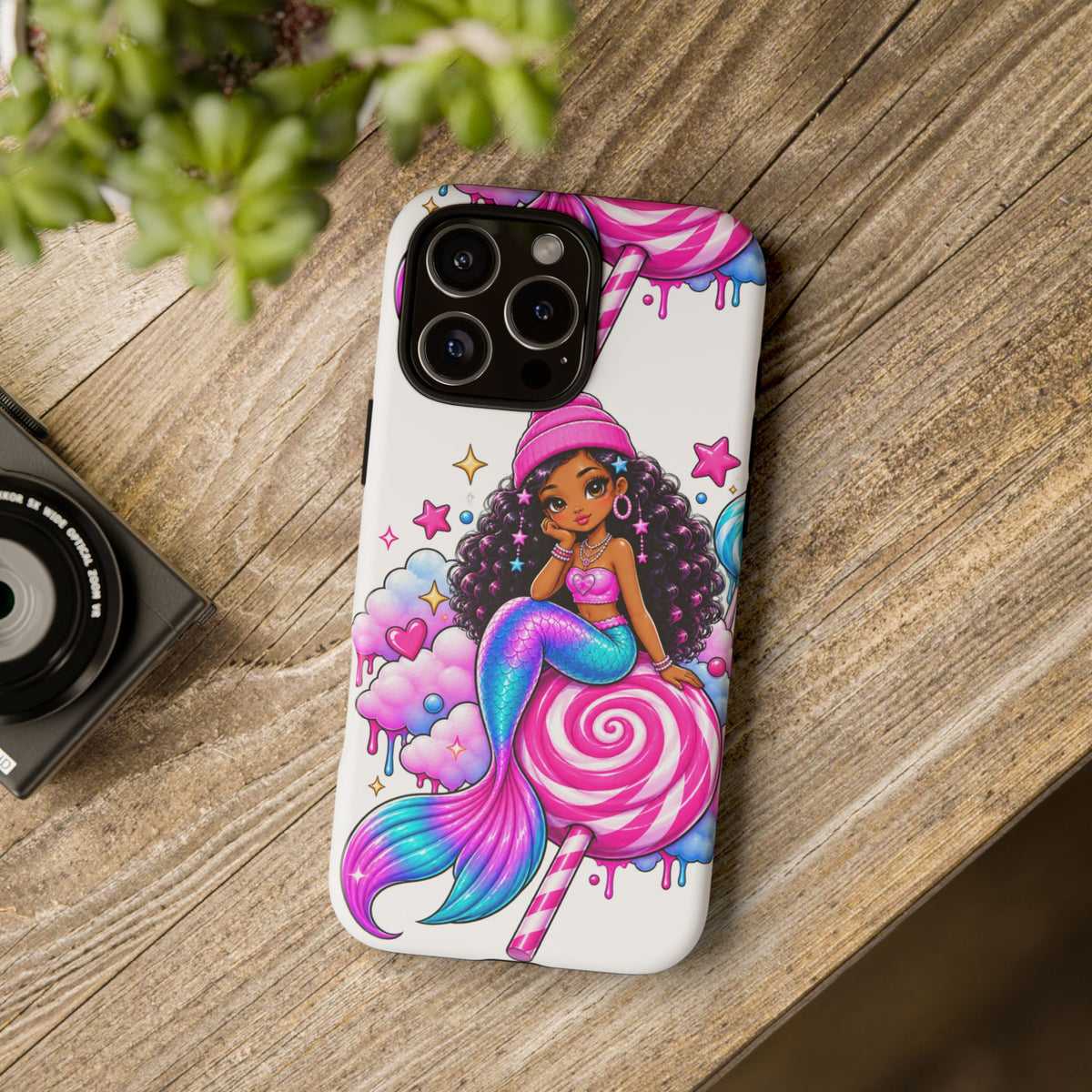 Cute Mermaid Candy Phone Case  Pink Lollipop Fantasy Tough Case