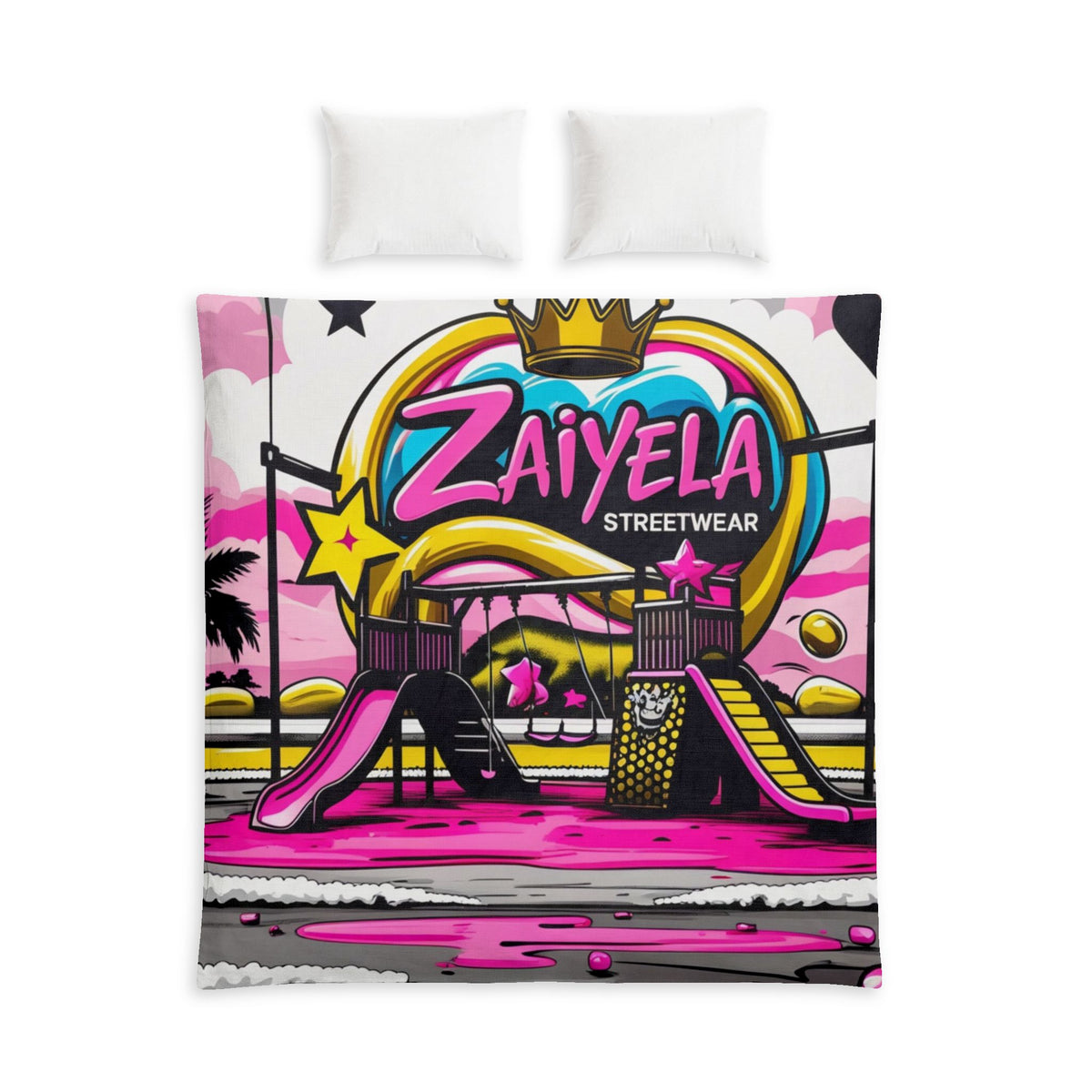 Zaiyela Streetwear Cotton Bed Set  Pink Retro Graffiti Bedding