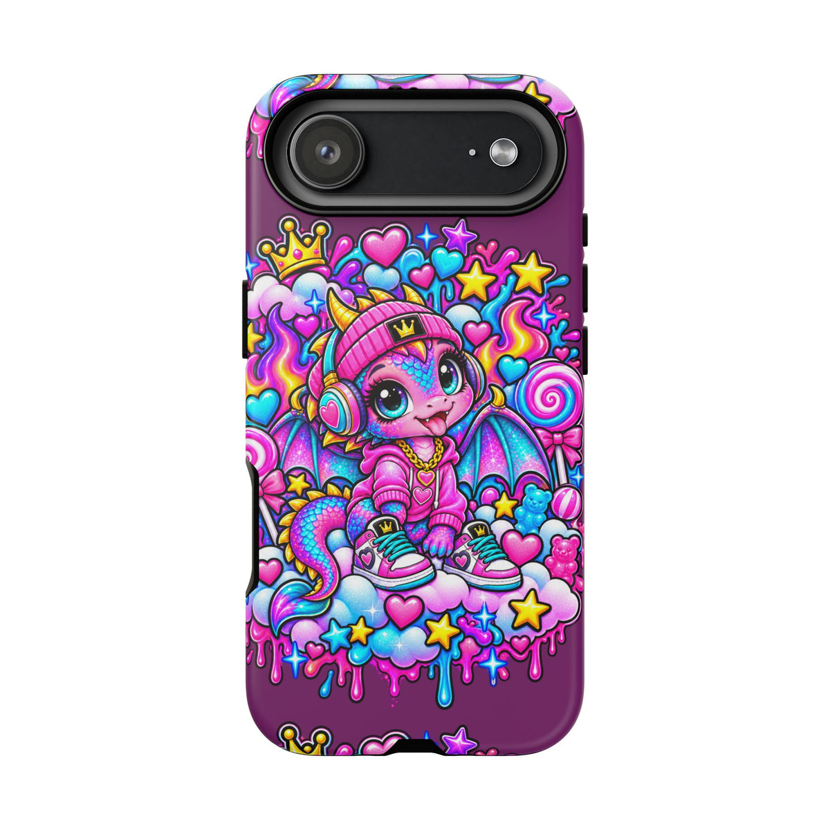 Cute Dragon Phone Case Purple Heart Crown Design