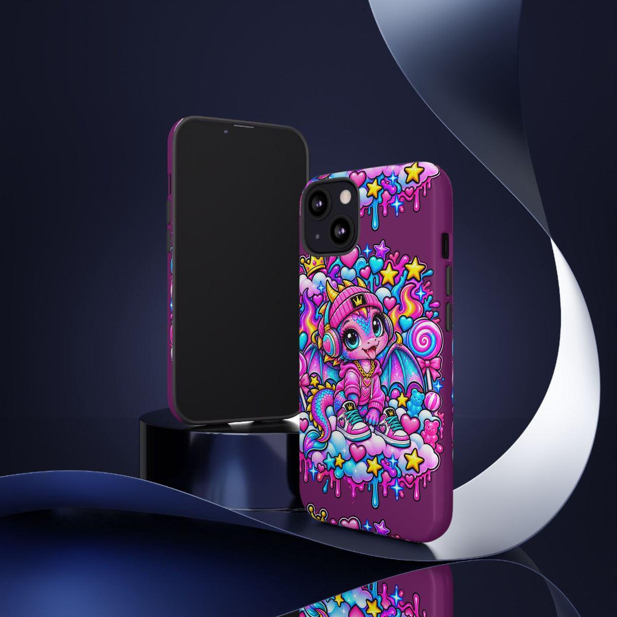 Cute Dragon Phone Case Purple Heart Crown Design