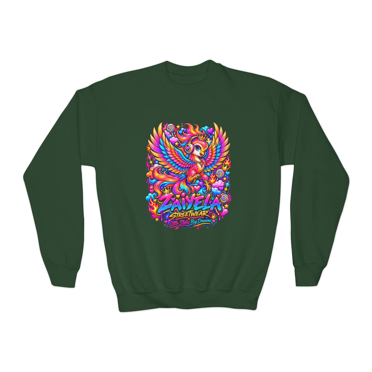 Youth Crewneck Sweatshirt — Colorful  Phoenix Graphic