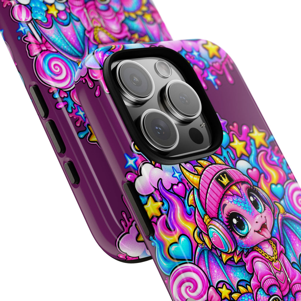 Cute Dragon Phone Case Purple Heart Crown Design