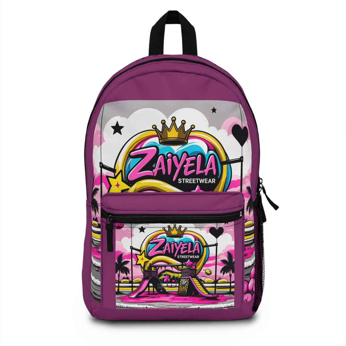 Zaiyela Streetwear Kids Backpack  Pink Crown Graphic School Bag
