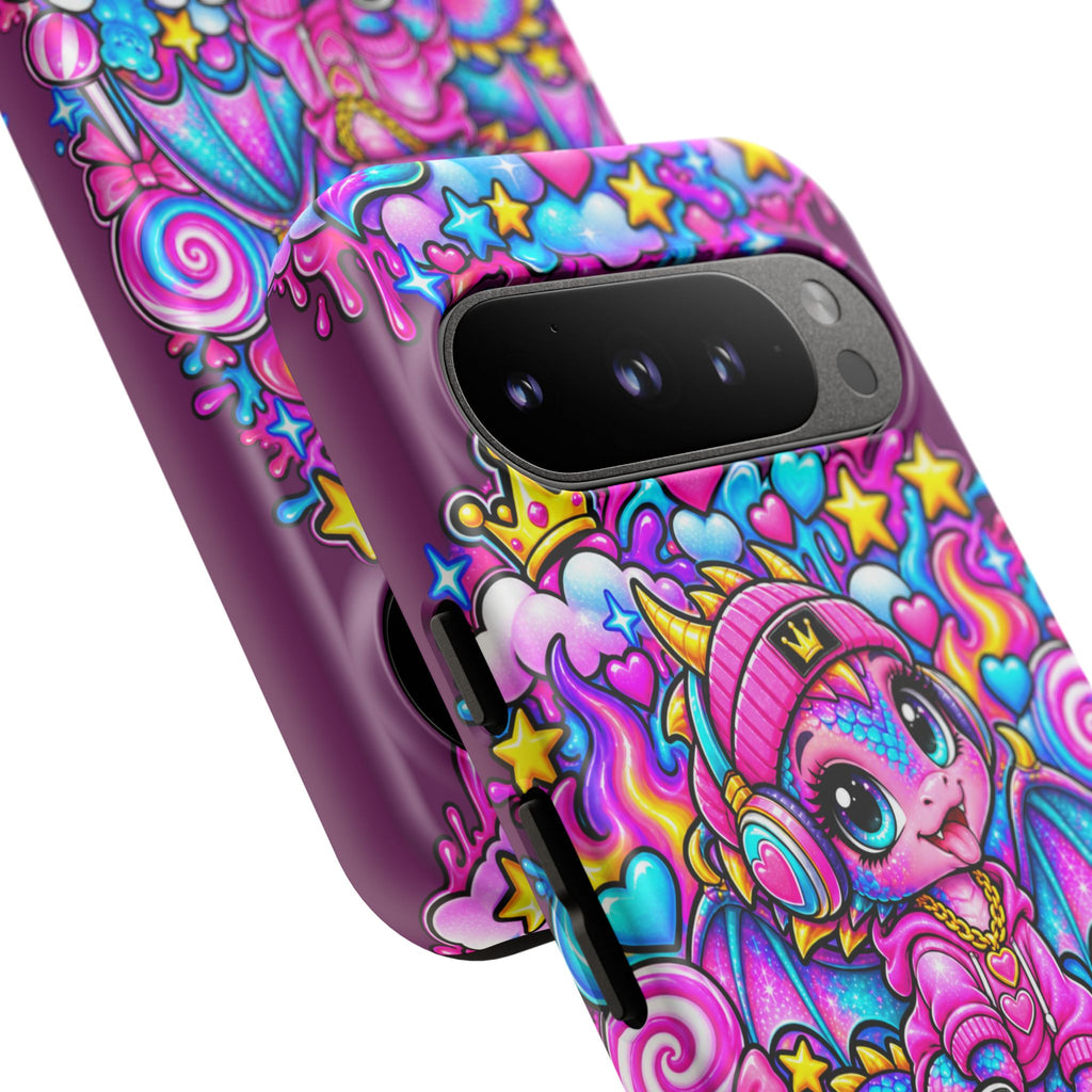 Cute Dragon Phone Case Purple Heart Crown Design