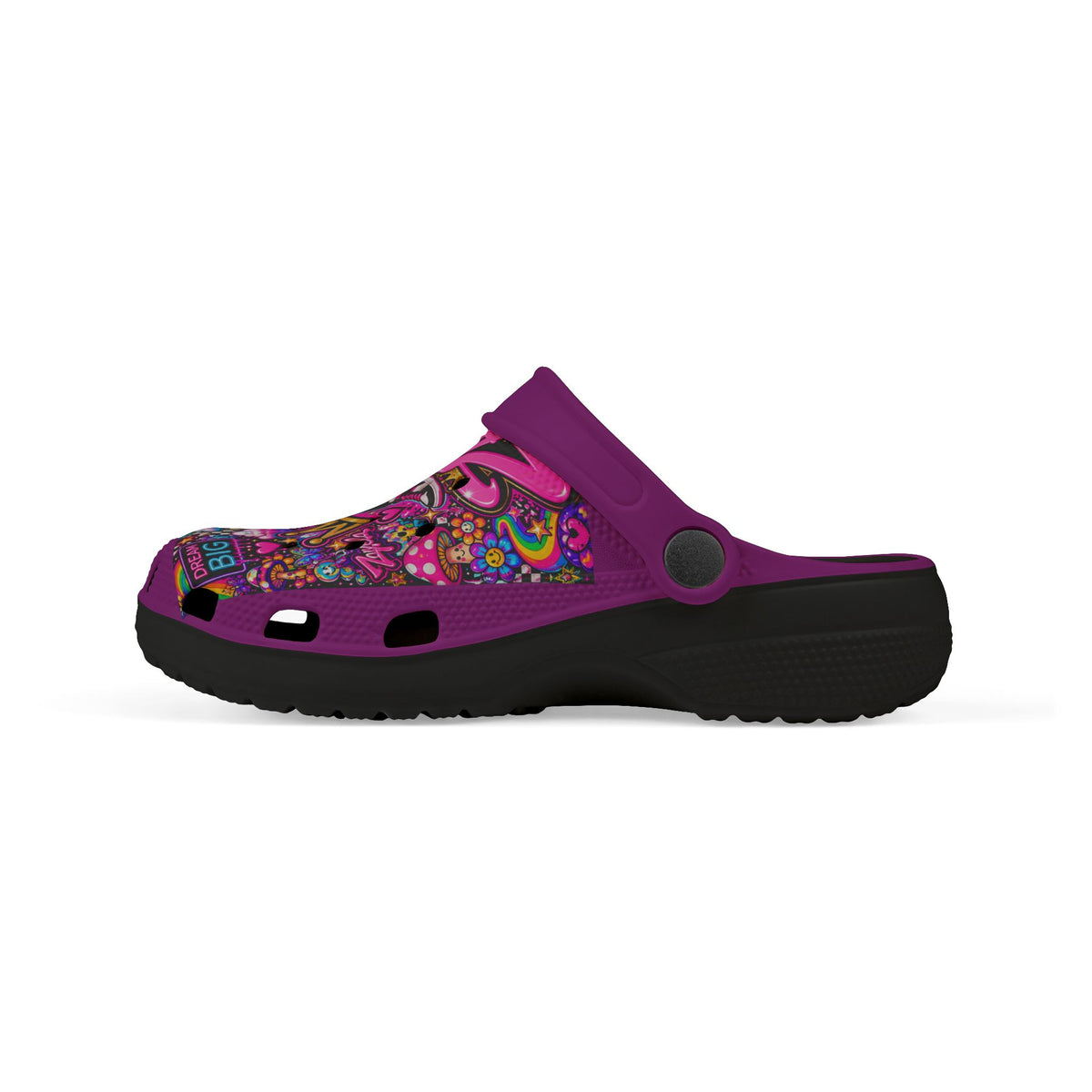 Girls' Purple Princess EVA Foam Clogs — Cute Cartoon Hearts & Crown All-Over Print