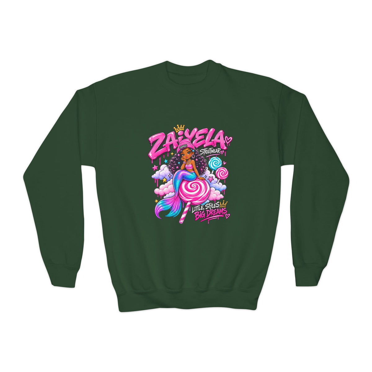 Youth Crewneck Sweatshirt — Zariella Candy Cloud Graphic