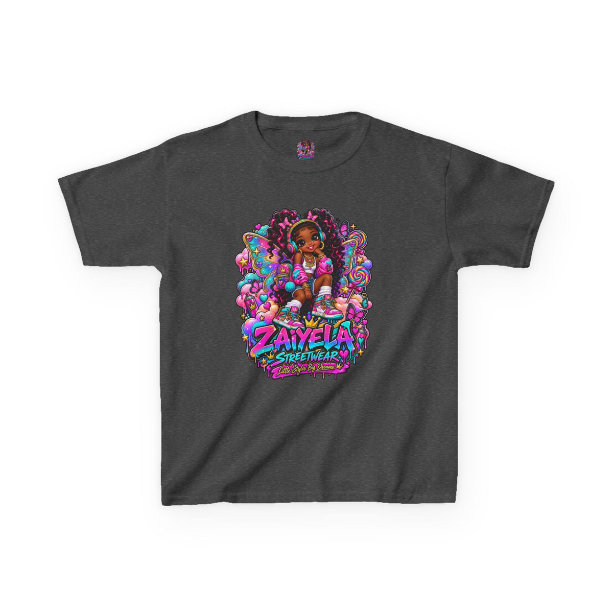 Kids T‑Shirt — Colorful Fairy Streetwear Princess Cartoon Girl Graphic Shirt for Kids