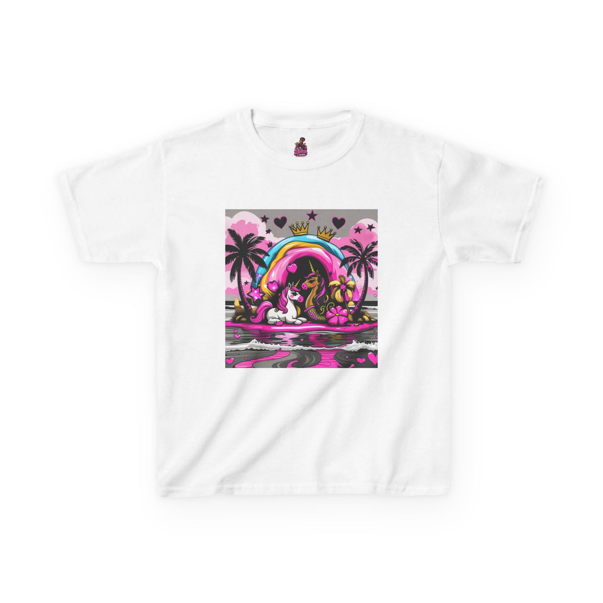 Kids Unicorn Rainbow Tee  Cute Pink Fantasy Graphic T-Shirt for Girls
