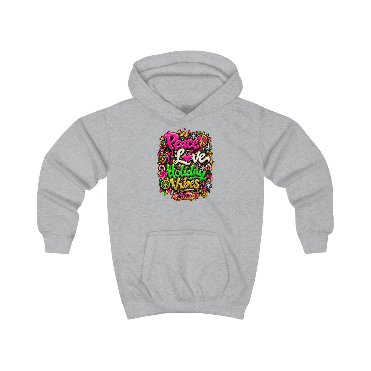 Kids Hoodie Peace • Love • Holiday Vibes Holiday Vibes Graphic Hoodie (Peace, Love, Holiday Vibes)