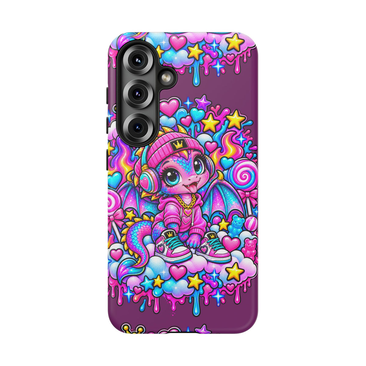 Cute Dragon Phone Case Purple Heart Crown Design