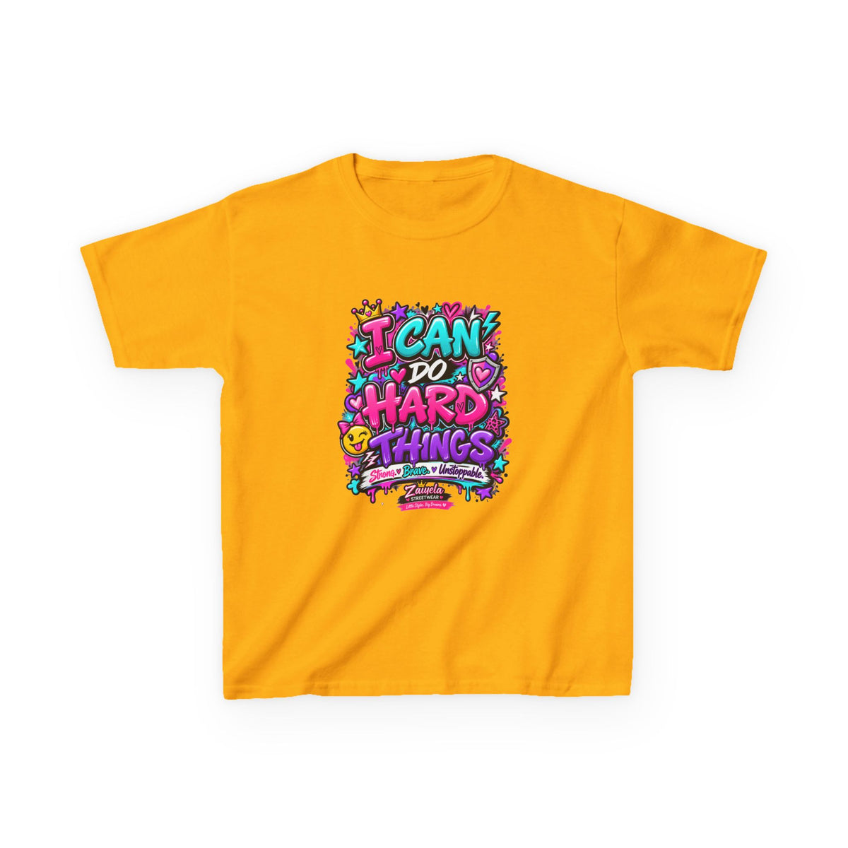 Kids T‑Shirt — "I Can Do Hard Things" Colorful Motivational Graphic Tee