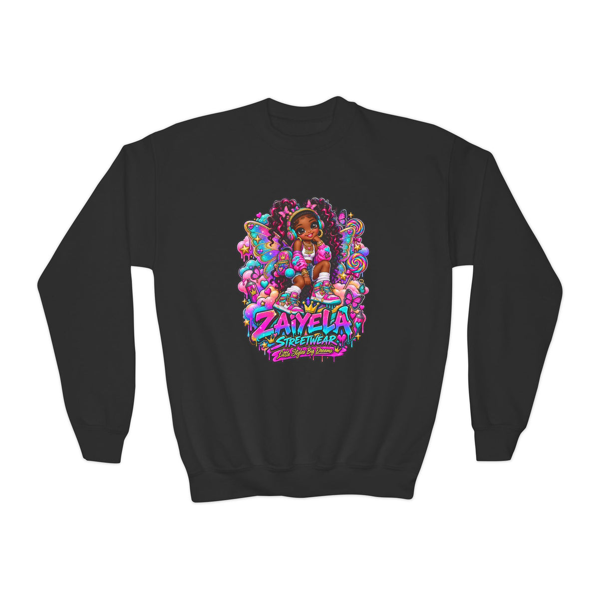 Youth Crewneck Sweatshirt Colorful Girl Character Graphic Fairy Streetwear Princess