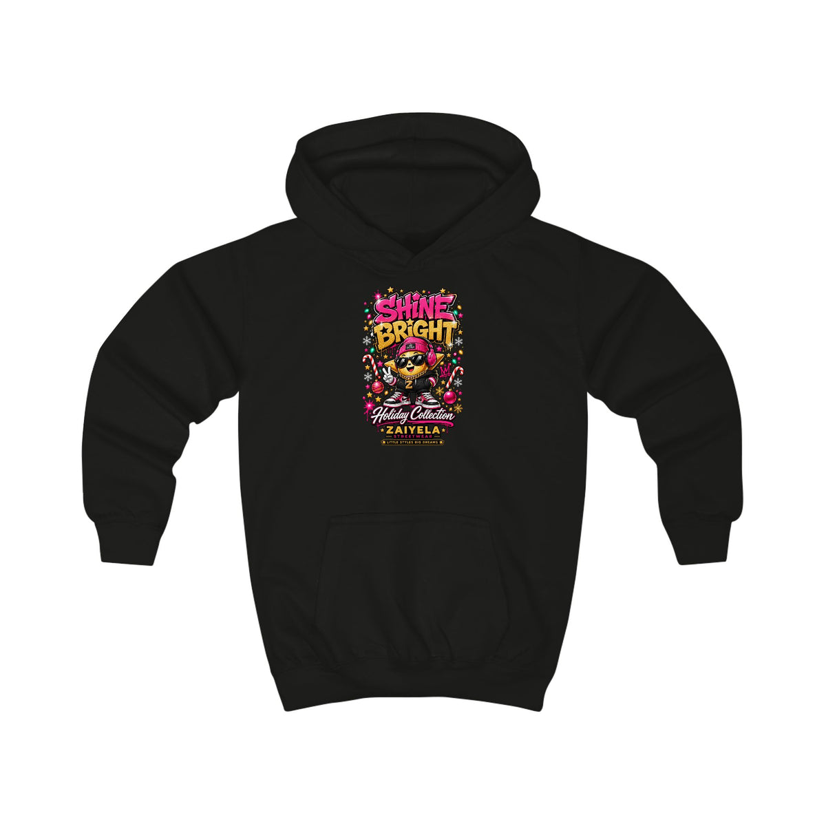 Kids Hoodie — "Shine Bright" Holiday Graphic Hoodie