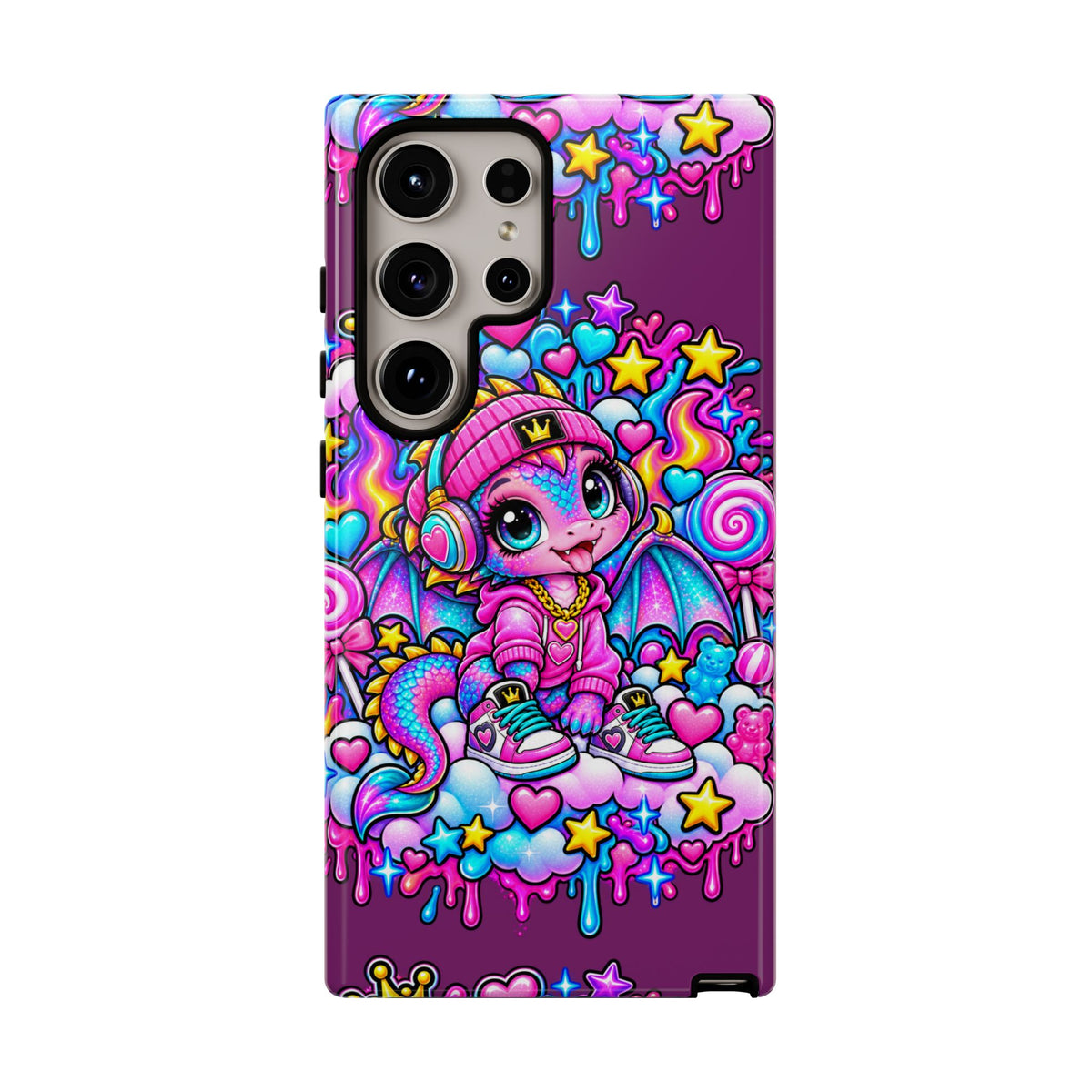Cute Dragon Phone Case Purple Heart Crown Design