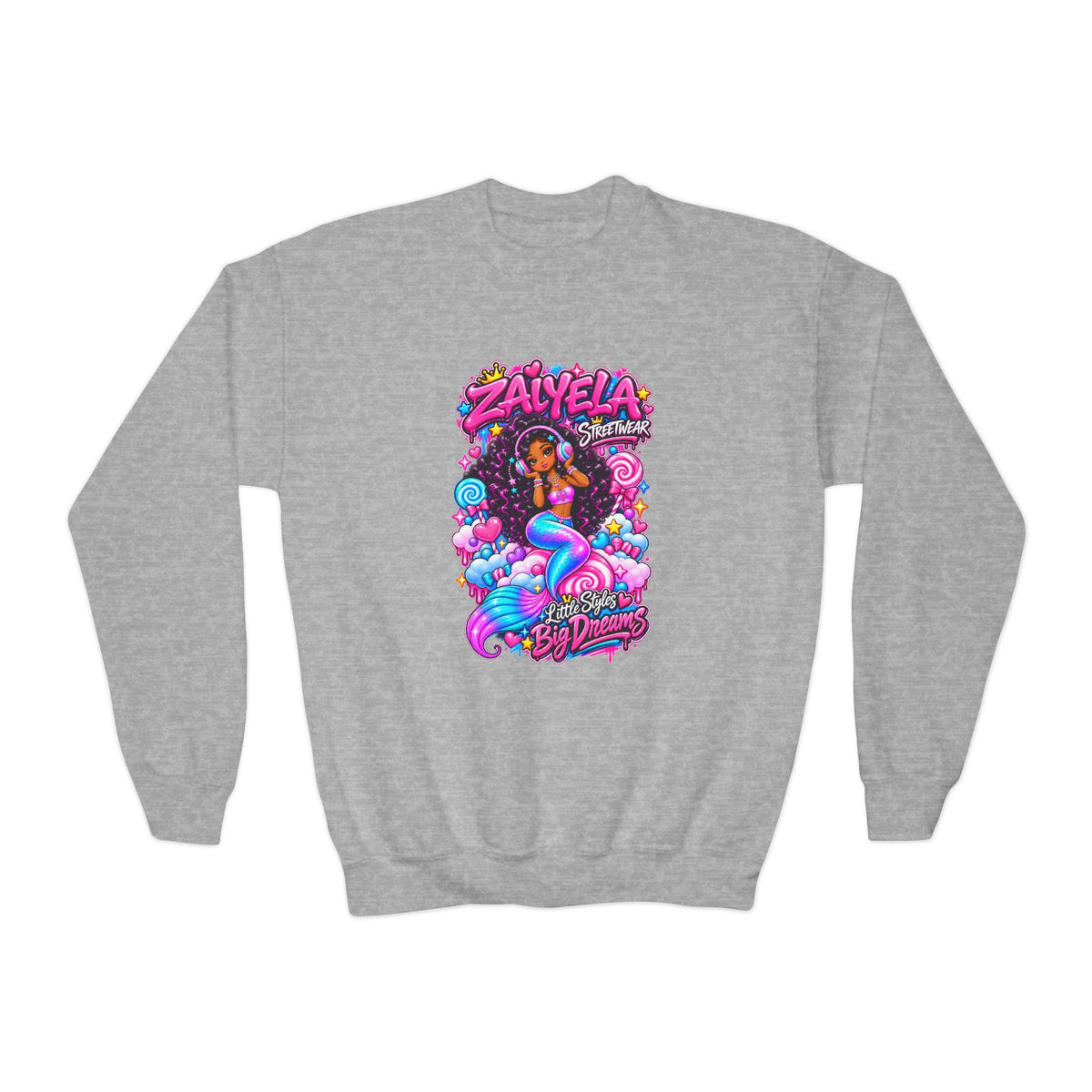 Youth Crewneck Sweatshirt Colorful Mermaid Graphic Kids Pullover
