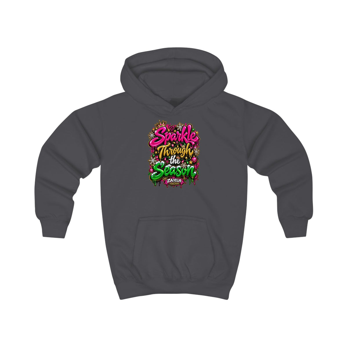 Kids Hoodie Sparkle Through the Season Holiday Graphic Pullover for Children
