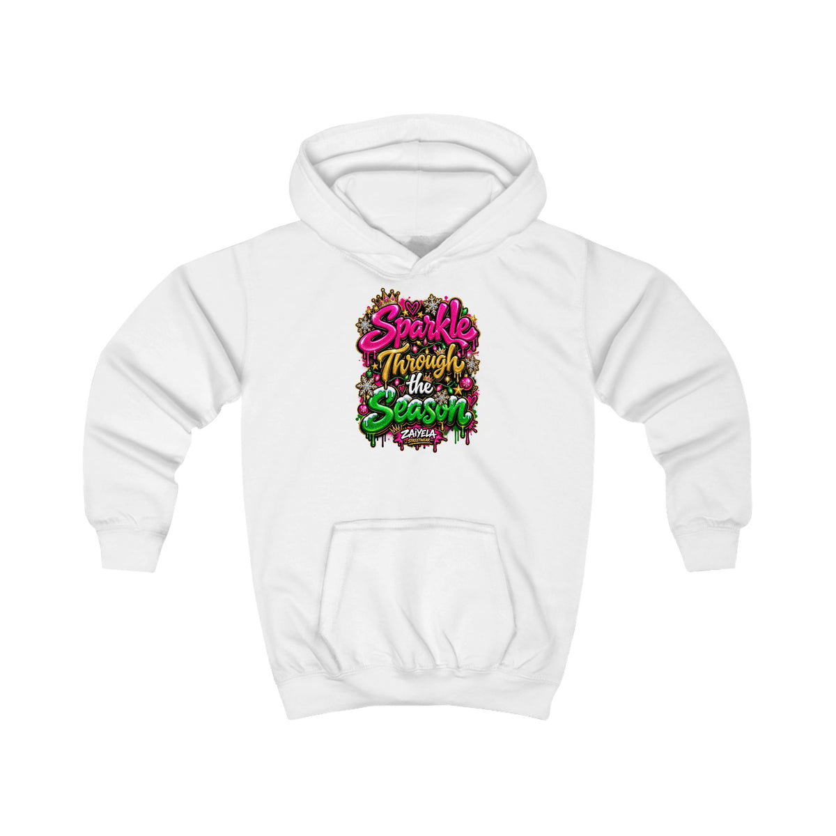Kids Hoodie Sparkle Through the Season Holiday Graphic Pullover for Children