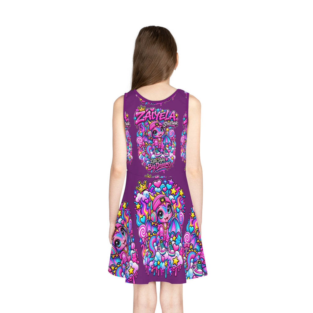 Girls' Sundress — Zalyela Big Dreams Baby Dragon All-Over Print