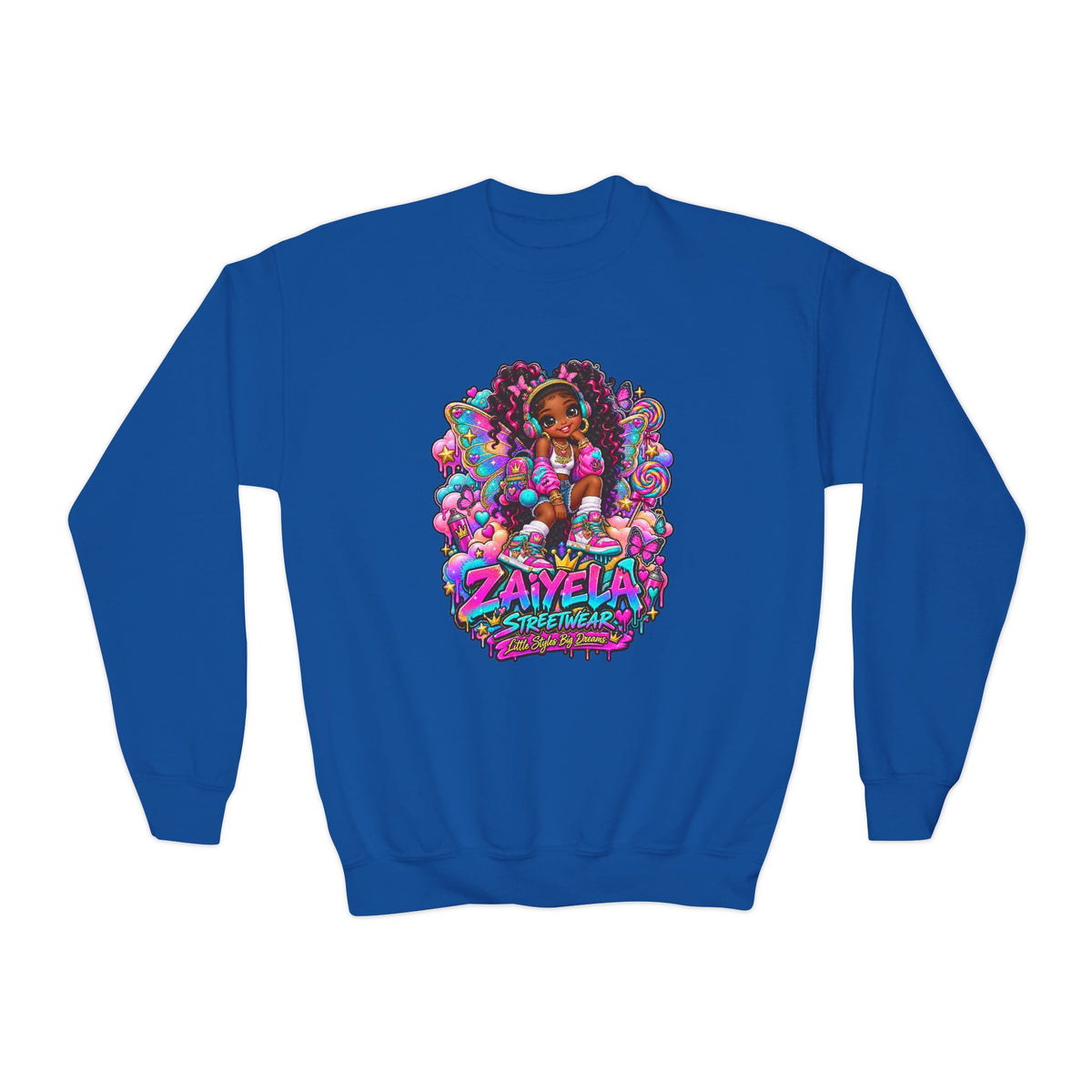 Youth Crewneck Sweatshirt Colorful Girl Character Graphic Fairy Streetwear Princess