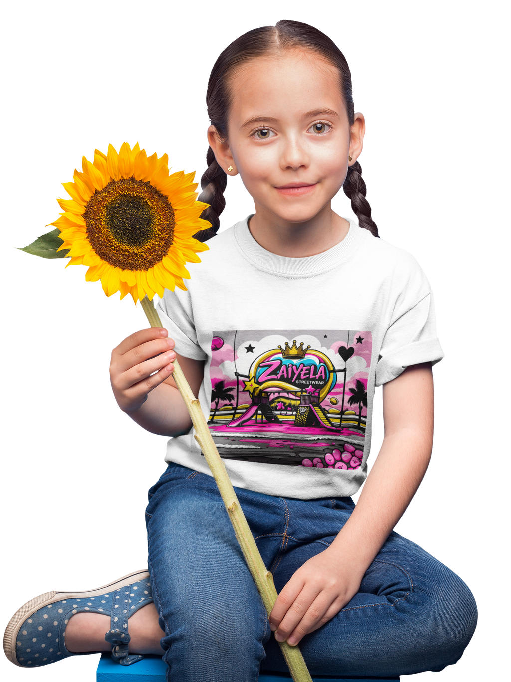 Kids T-Shirt Retro Pink Sunset Skate Monster  Zaiyela Graphic