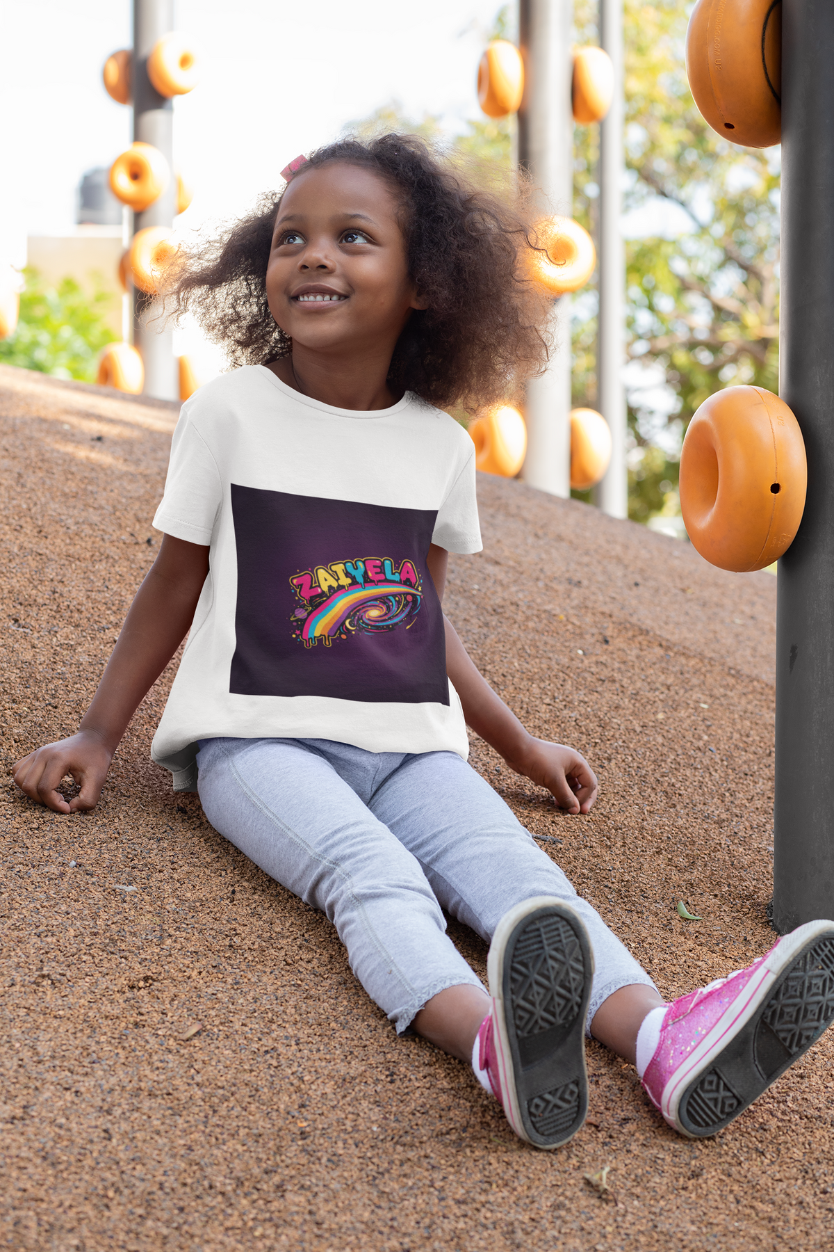 Kids T‑Shirt Colorful Rainbow Galaxy Name Zaiyela Graphic