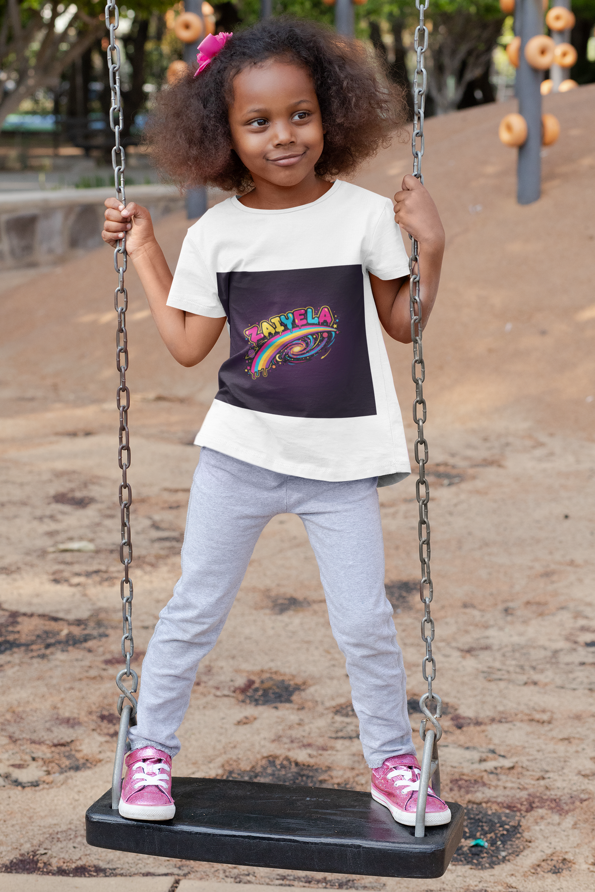 Kids T‑Shirt Colorful Rainbow Galaxy Name Zaiyela Graphic