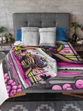 Zaiyela Streetwear Cotton Bed Set  Pink Retro Graffiti Bedding