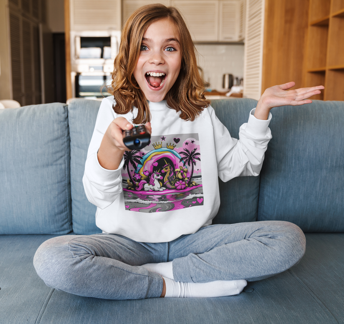 Kids Unicorn Sweatshirt  Rainbow Beach Princess Graphic