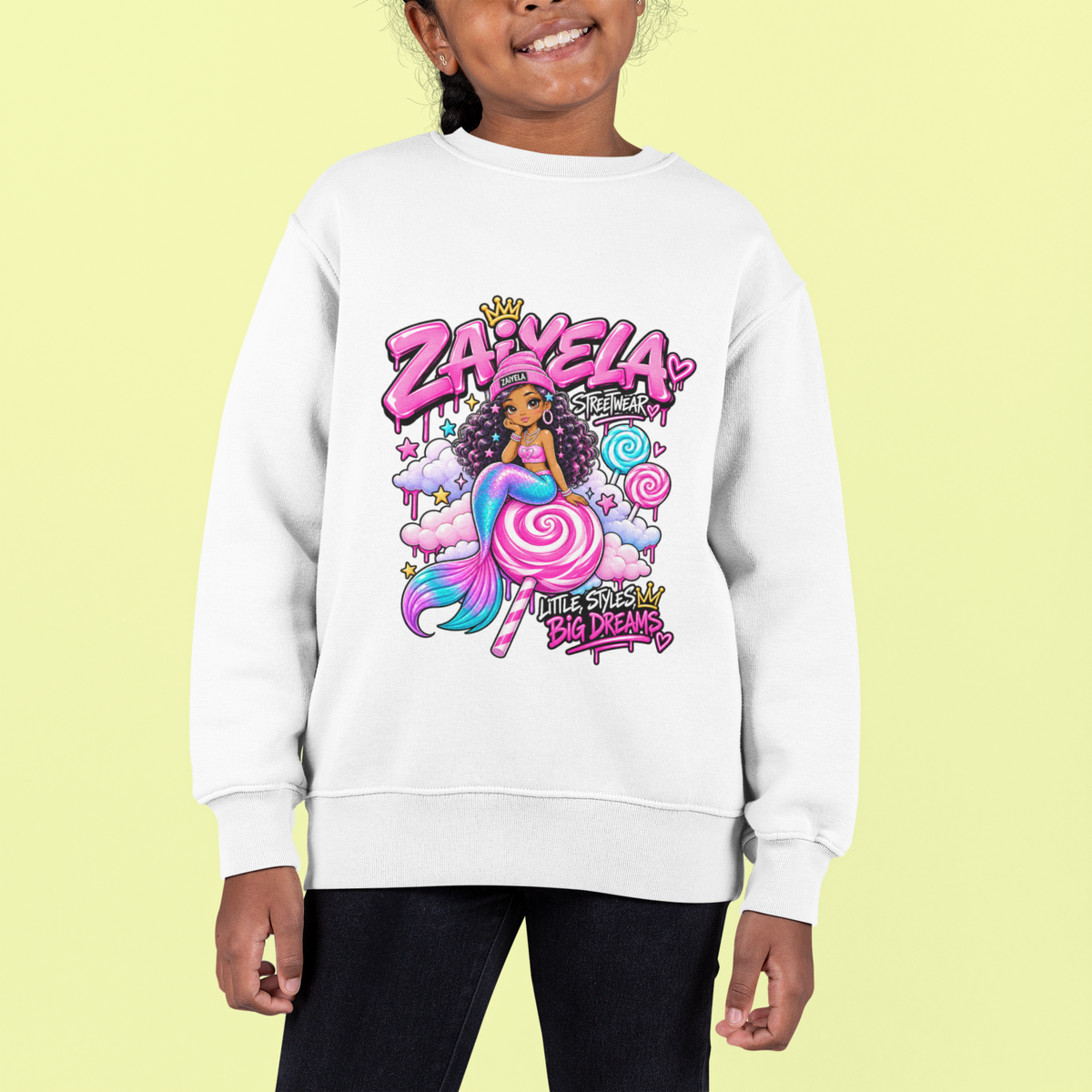 Youth Crewneck Sweatshirt — Zariella Candy Cloud Graphic