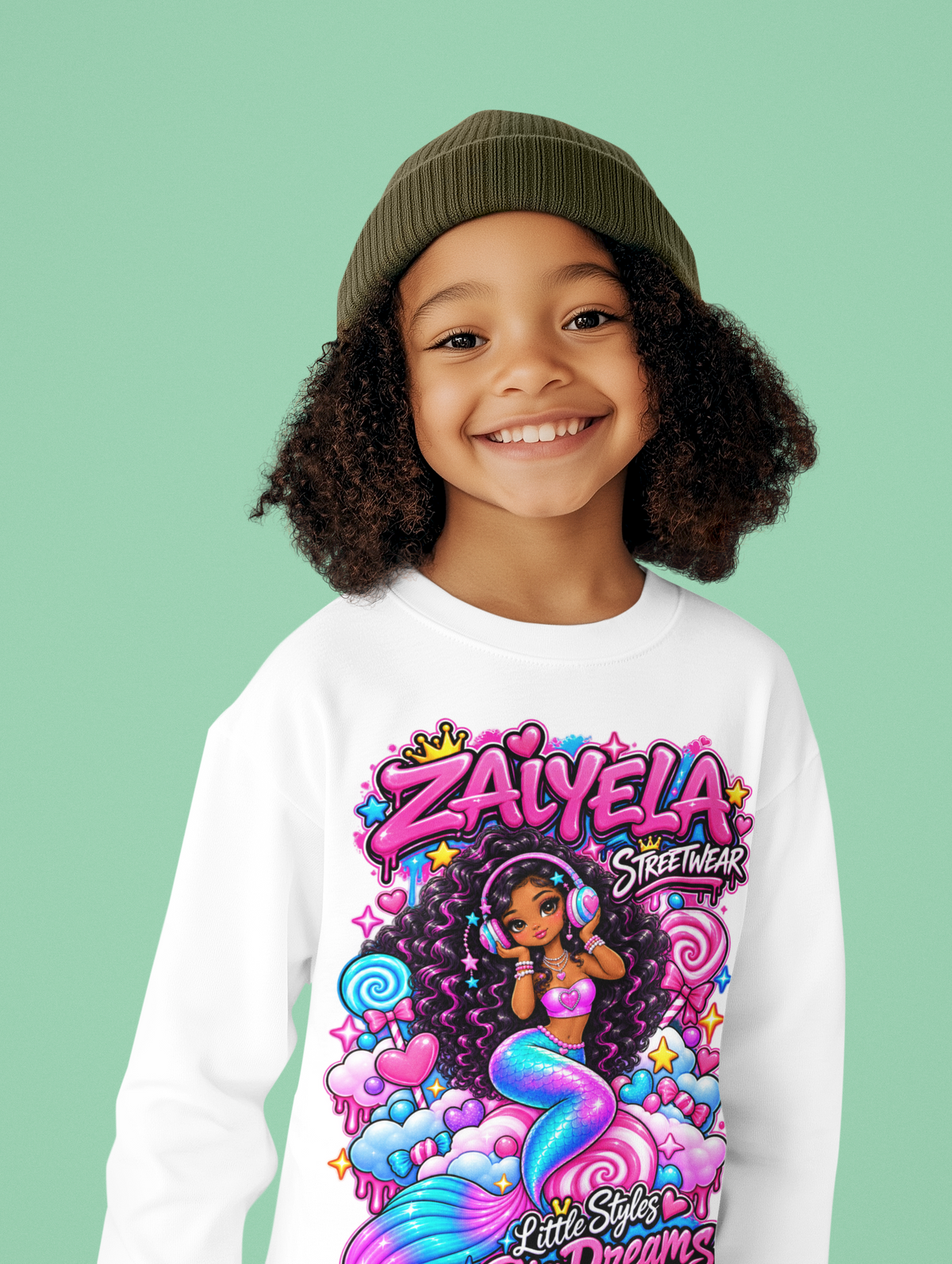 Youth Crewneck Sweatshirt Colorful Mermaid Graphic Kids Pullover