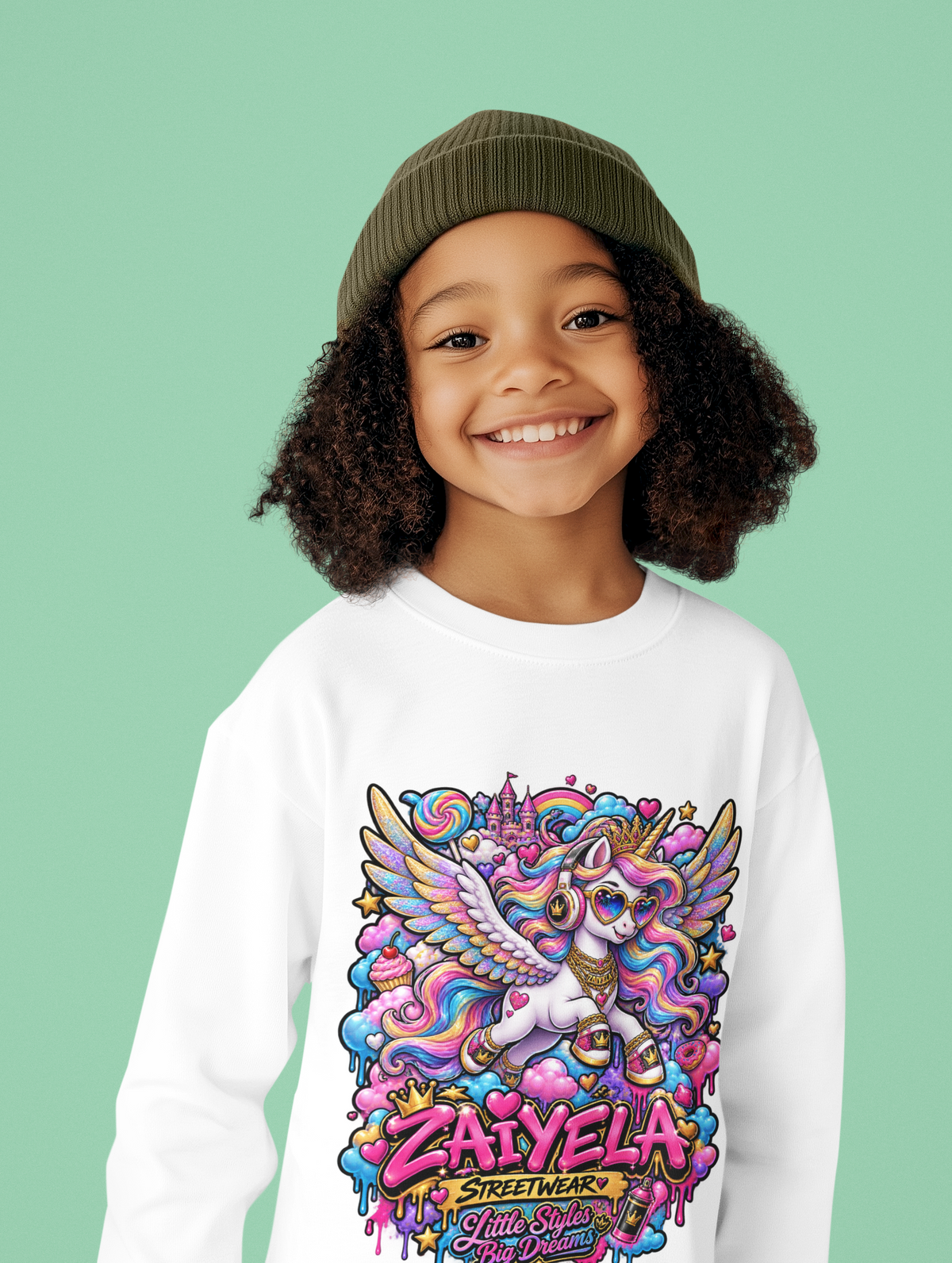 Youth Crewneck Sweatshirt — Colorful Cartoon Pegasus Design