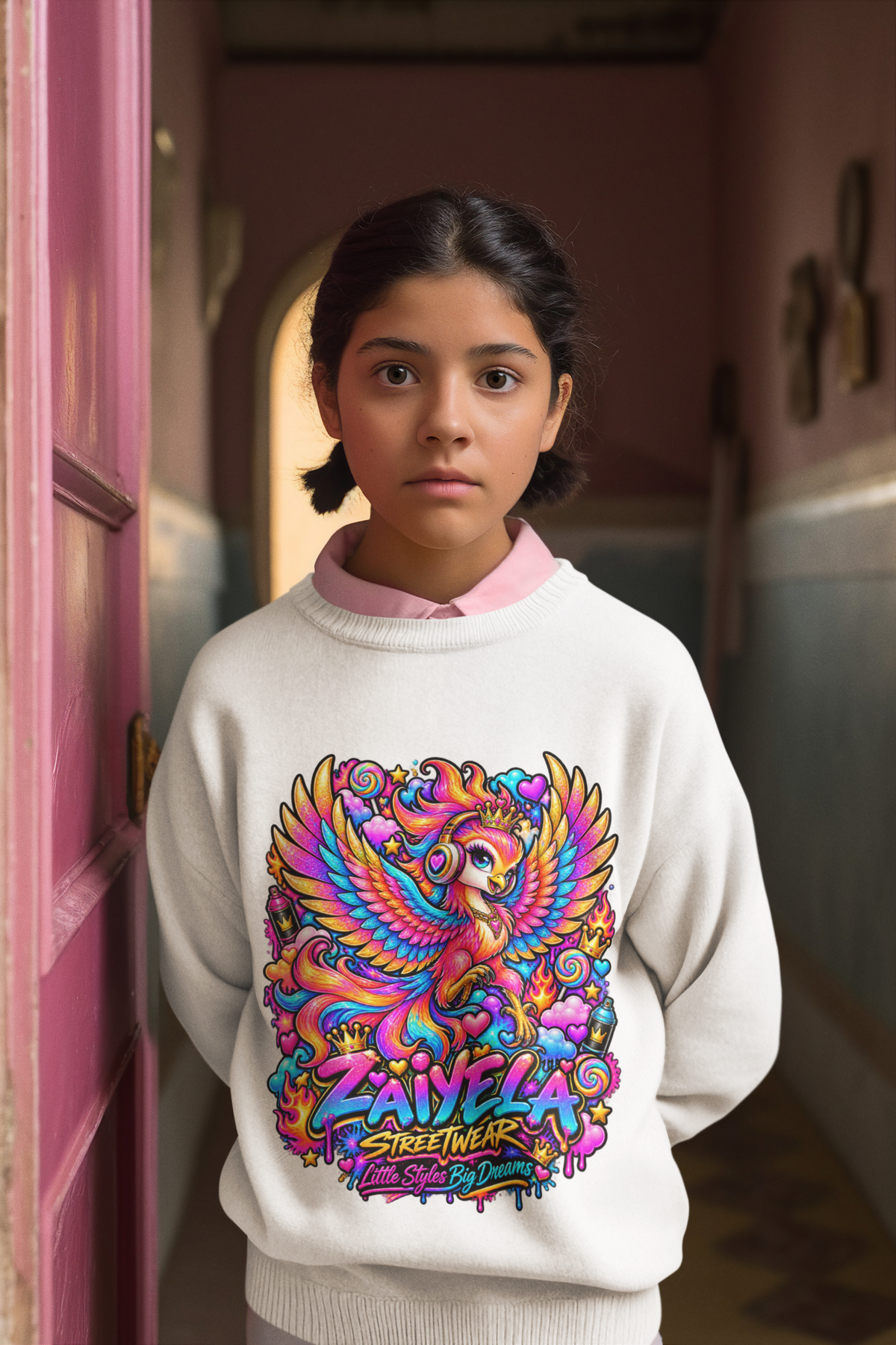 Youth Crewneck Sweatshirt — Colorful  Phoenix Graphic