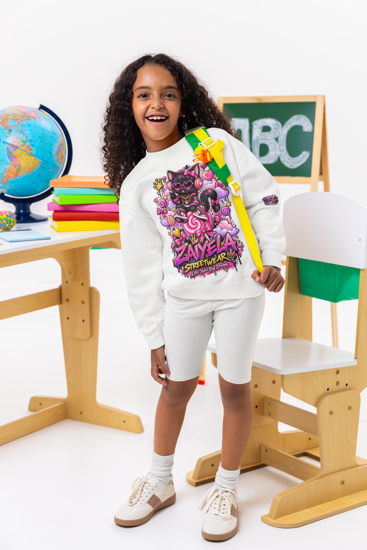 Youth Crewneck Sweatshirt — Cute Magical Kitty Streetwear Graphic