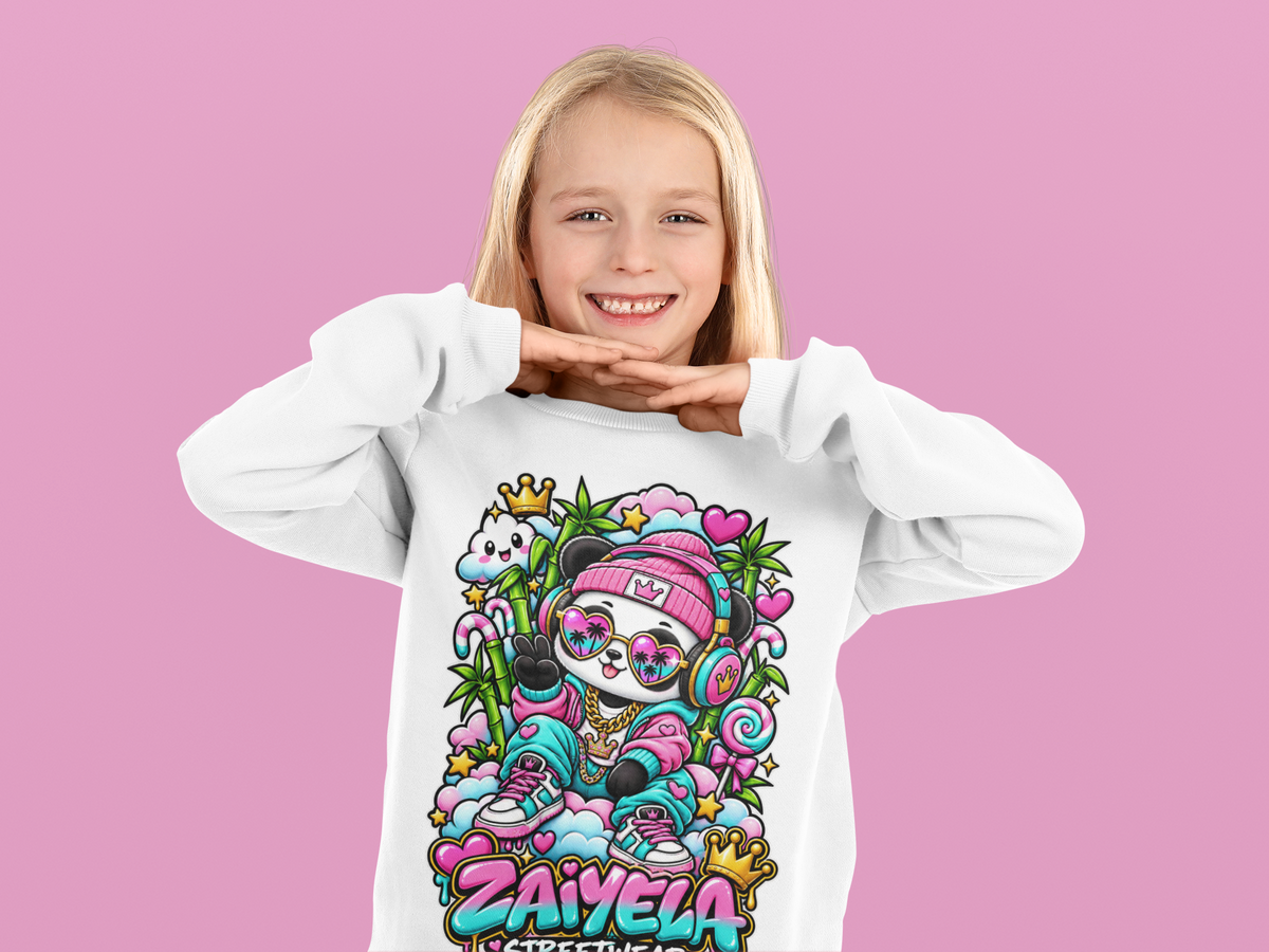 Youth Crewneck Sweatshirt Colorful Glam PandaGraphic