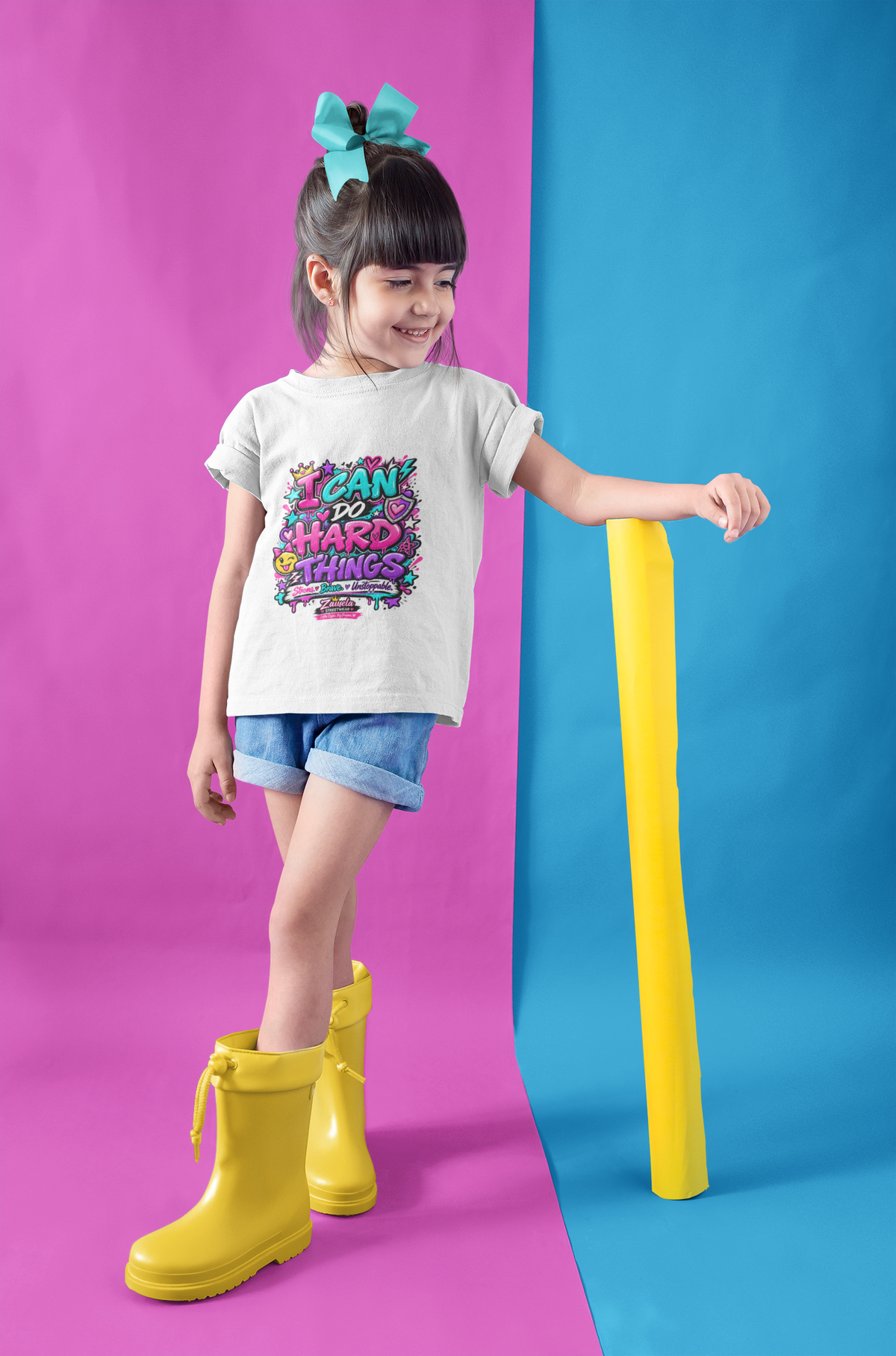 Kids T‑Shirt — "I Can Do Hard Things" Colorful Motivational Graphic Tee