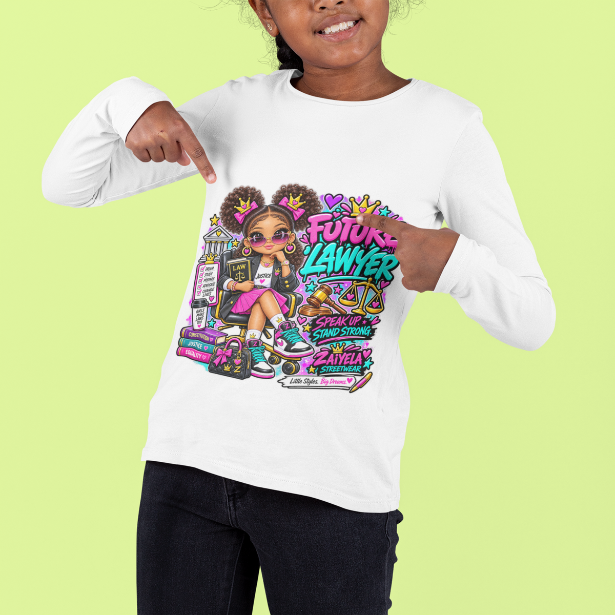 Future Lawyer Youth Crewneck Sweatshirt — Colorful Aspiring Lawyer Graphic