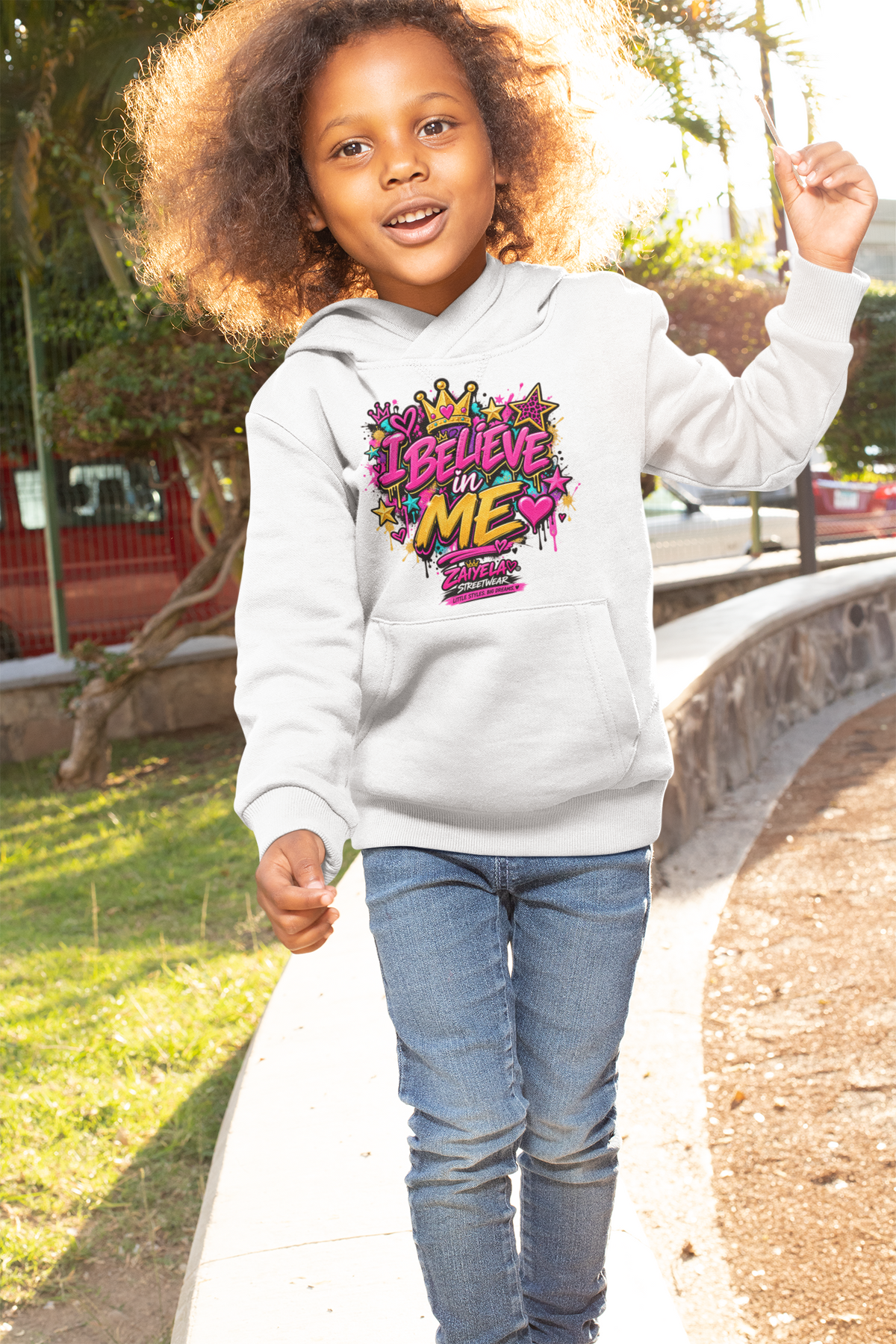Kids Hoodie  Believe Me Graffiti Crown Design