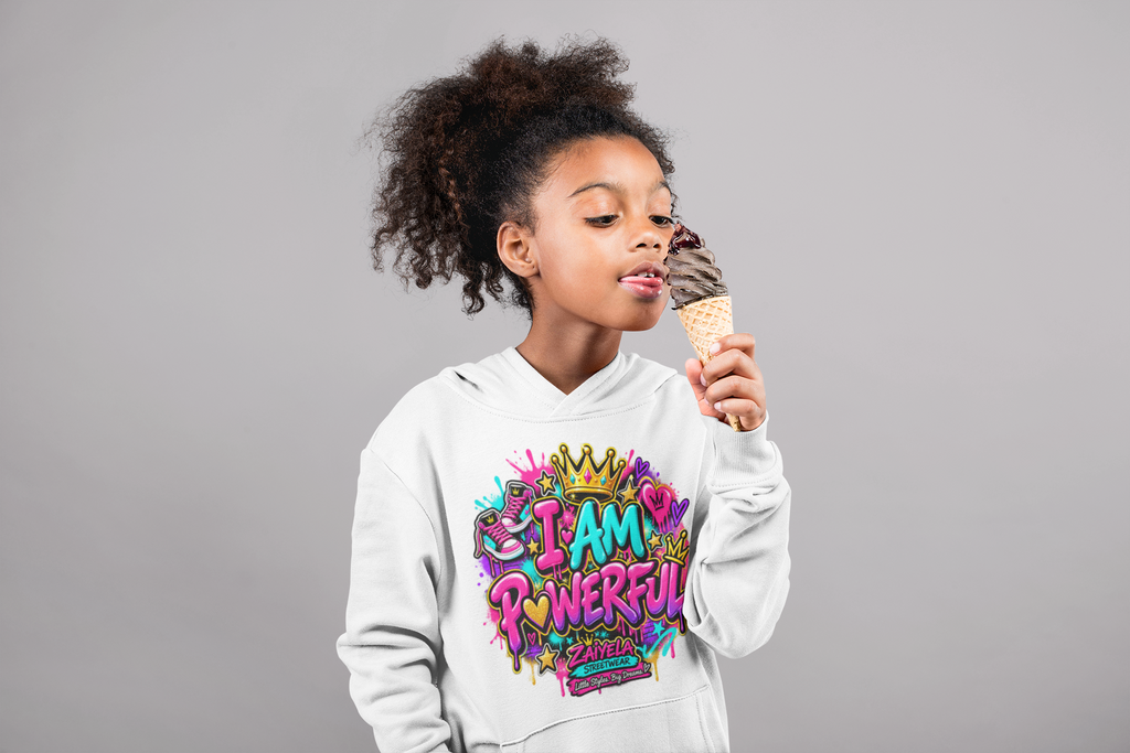 I Am Powerful Kids Hoodie Colorful Graffiti Crown Streetwear Hoodie