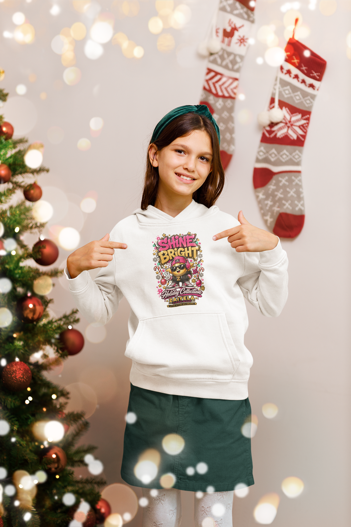 Kids Hoodie — "Shine Bright" Holiday Graphic Hoodie