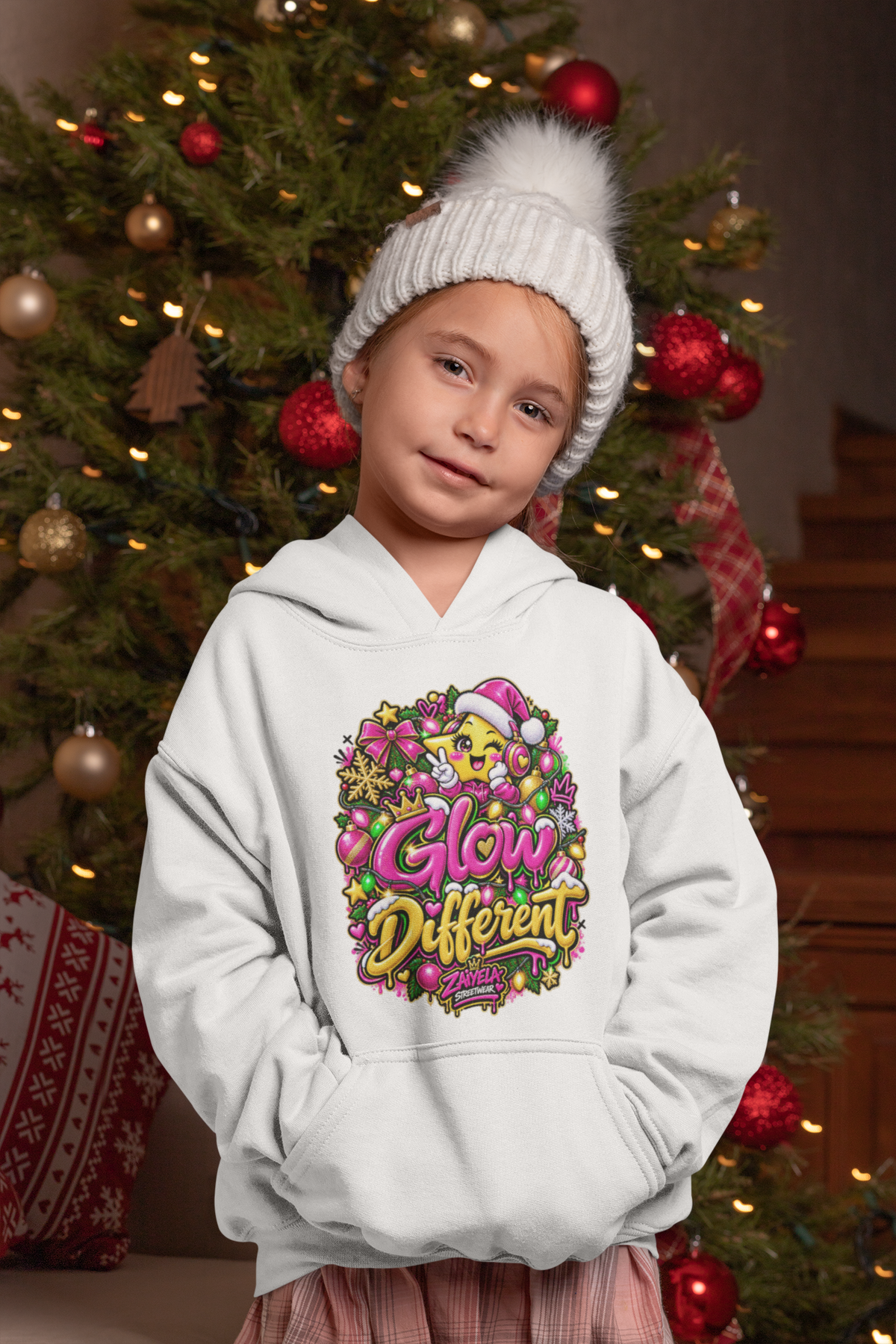 Kids Hoodie Glow Different Holiday Graphic Hoodie (Shine Bright Back Design)