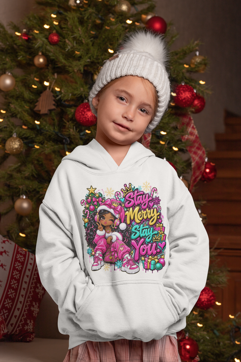 Kids Hoodie Stay Merry. Stay You Holiday Graphic Hoodie (Merry & Bright)