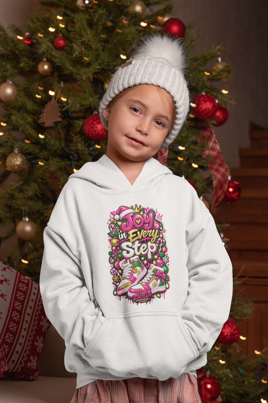 Kids Hoodie Joy in Every Step Holiday Graphic Hoodie
